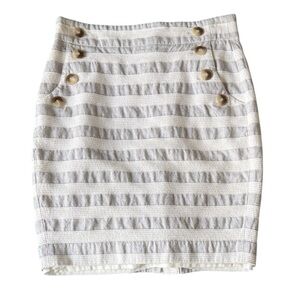 Gray Striped Button-Accent Pencil Skirt